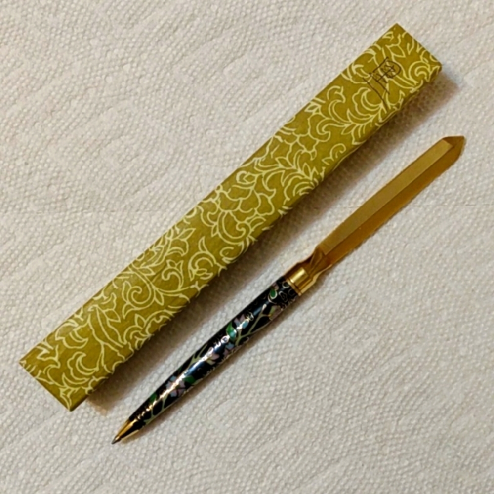 New in box Vintage Cloisonne ball point pen letter opener Collectible